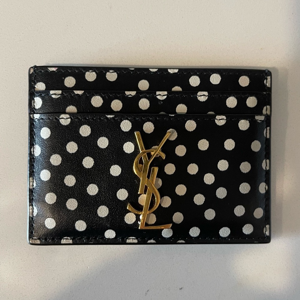 Saint Laurent Monogram Polka Dot Leather Card Case